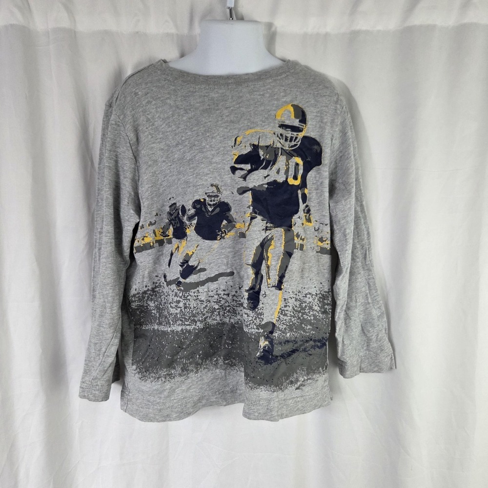 Crazy 8 Shirt Boys 5-6 Gray Football Player Graphic Long Sleeve Crewneck Tee Top
